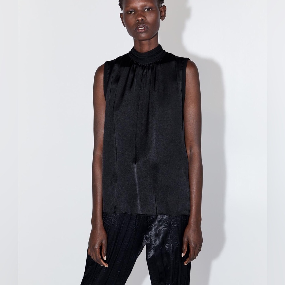 Zara black sleeveless blouse high neck - small